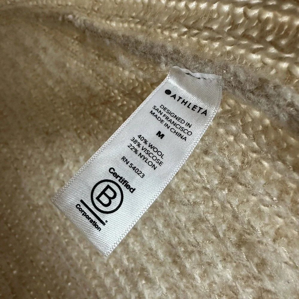 Athleta Womens Sierra Crew Neck Tunic Sweater Wool Blend Ivory Beige Size Medium